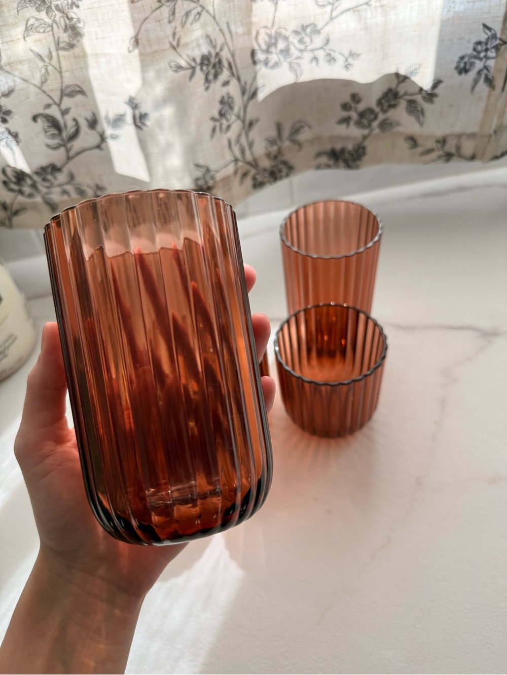Set of 4 Threshold Rust/Amber Ribbed Plastic Tumbler Drinking Cups